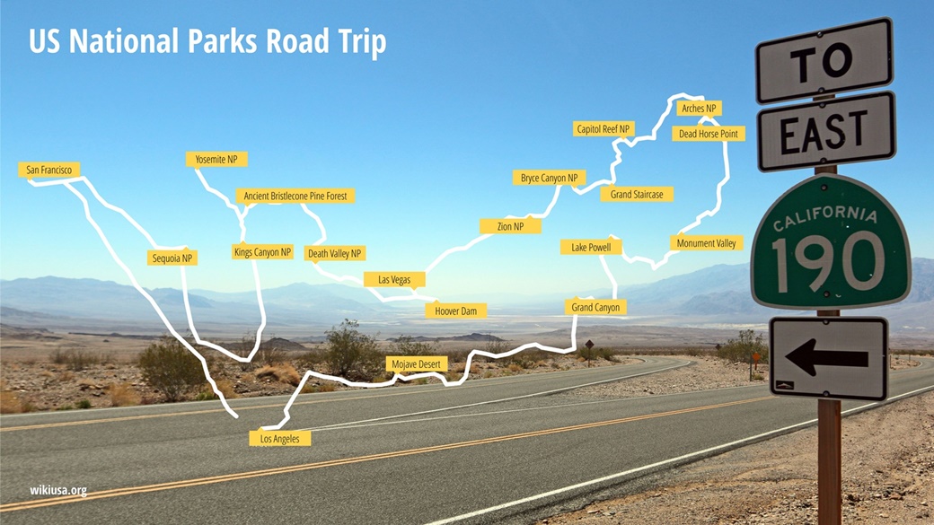 Kaart met Road Trips in het Midwesten van de VS